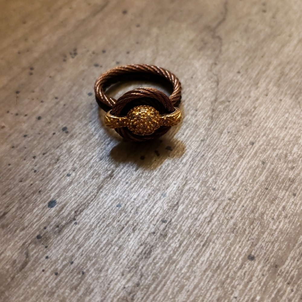 Charriol Inspired-Gold, black and brown coil ring